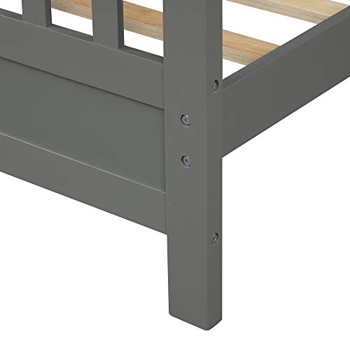 Merax Solid Wood Bed Frame with Headboard and Footboard/No Box Spring Needed/Easy Assembly for Kids Platform, Gray(Twin)
