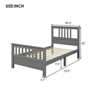 Merax Solid Wood Bed Frame with Headboard and Footboard/No Box Spring Needed/Easy Assembly for Kids Platform, Gray(Twin)
