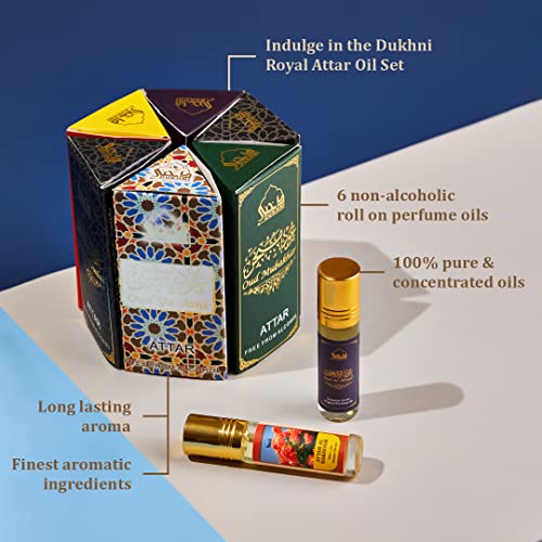 Dukhni Ma’amoul  Attar Oil Set | العطار العربي | Authentic Arabic Fragrance Oils| 100% Halal Blends, Ramadan Eid Gifting | Oud Mukhalat, Oud Mubakhar, Oud Abyad, Oud Ya Aini, Attar Al Bakhoor, Ambar Oud - 6ml each