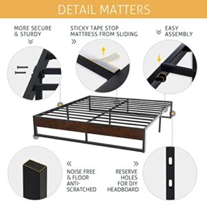 SHA CERLIN 14'' King Size Metal Platform Bed Frame with Rustic Wood & Reverse Holes/Ample Under-Bed Storage Space/Mattress Foundation/No Box Spring Needed/Easy Assembly/Noise Free, Metal Slats