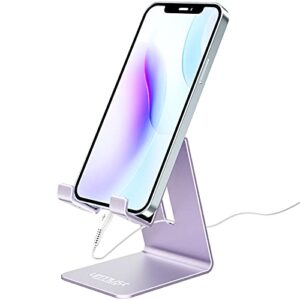 urmust cell phone stand for desk phone holder dock cradle stand for iphone 14 13 12 11 pro max x xr 8 plus 7 6, tablet(4-10in) [2023 updated version] light purple