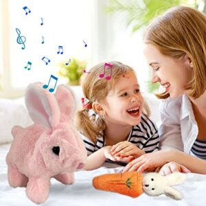 festivalcos bunny toys interactive toys bunnies can walk and talk, easter plush stuffed bunny toy walking rabbit educational toys for kids, hopping wiggle ears twitch nose (pink, with carrot)