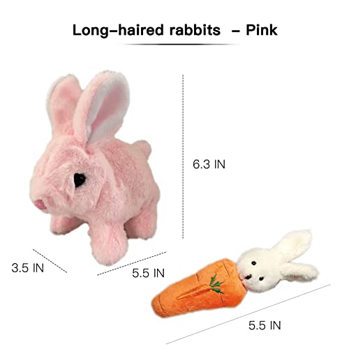 FESTIVALCOS Bunny Toys Interactive Toys Bunnies Can Walk and Talk, Easter Plush Stuffed Bunny Toy Walking Rabbit Educational Toys for Kids, Hopping Wiggle Ears Twitch Nose (Pink, with Carrot)