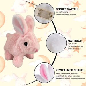 FESTIVALCOS Bunny Toys Interactive Toys Bunnies Can Walk and Talk, Easter Plush Stuffed Bunny Toy Walking Rabbit Educational Toys for Kids, Hopping Wiggle Ears Twitch Nose (Pink, with Carrot)