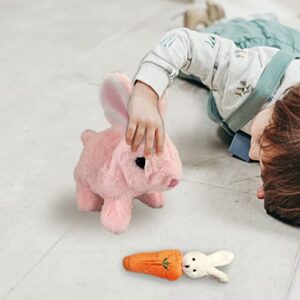 FESTIVALCOS Bunny Toys Interactive Toys Bunnies Can Walk and Talk, Easter Plush Stuffed Bunny Toy Walking Rabbit Educational Toys for Kids, Hopping Wiggle Ears Twitch Nose (Pink, with Carrot)