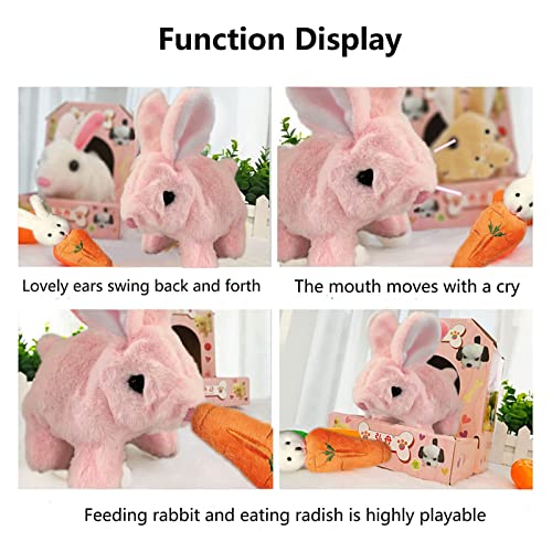 FESTIVALCOS Bunny Toys Interactive Toys Bunnies Can Walk and Talk, Easter Plush Stuffed Bunny Toy Walking Rabbit Educational Toys for Kids, Hopping Wiggle Ears Twitch Nose (Pink, with Carrot)