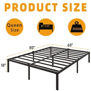 Kilyssa 18 Inch Queen Bed Frame, 3500lbs Heavy Duty Steel Slats Support Metal Platform Bed Frames Noise Free No Box Spring Needed,Black