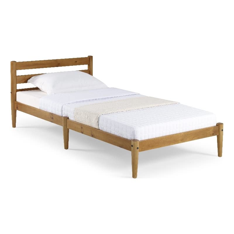 Mid-Century Modern Platform Bed/Solid Wood/Slat Headboard/Mattress Foundation of 10 Wood Slats - No Box Spring Needed/Easy Assembly, Mult. Colors, Twin (Castanho)