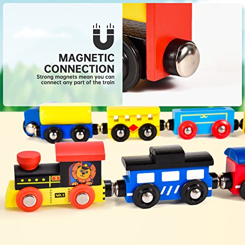 Latocos 12 Pcs Wooden Train Cars Set Toddlers Magnetic Train Toys Kids Boys Girls 3 Engines Vehicle Cars Montessori Educational Toys for Age 3 4 5 6