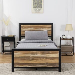 gazhome twin xl bed frame with wooden headboard/no box spring needed heavy duty metal platform / 9 stable leg/noise free/easy assembly