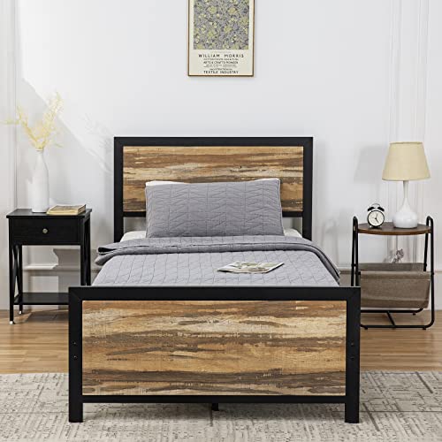 GAZHOME Twin XL Bed Frame with Wooden Headboard/No Box Spring Needed Heavy Duty Metal Platform / 9 Stable Leg/Noise Free/Easy Assembly