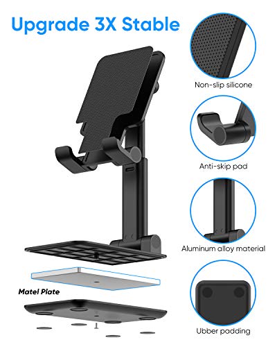 Adjustable Cell Phone Stand, Foldable Phone Holder Tablet Stand for Desk, Angle Height Adjustable Cell Phone Stand Compatible with Phone 11 Pro Xs Xs Max Xr, Mini,Tablets (Black)