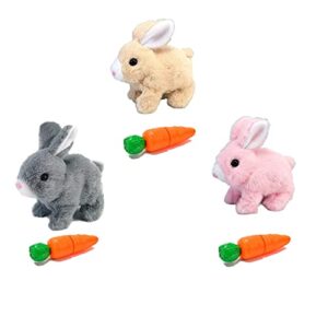 3pcs hopping bunny toy, interactive bunny toys for kids, rabbit toys wite carrot can walk and talk, easter plush stuffed bunny toy, electric bunnies educational toys robotic toy gift for kids