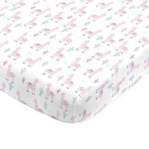 super soft pink llama nursery crib fitted sheet