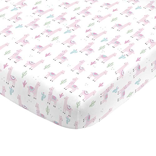 Super Soft Pink Llama Nursery Crib Fitted Sheet