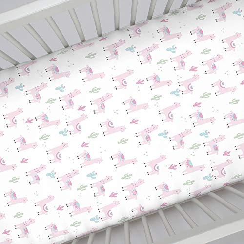 Super Soft Pink Llama Nursery Crib Fitted Sheet