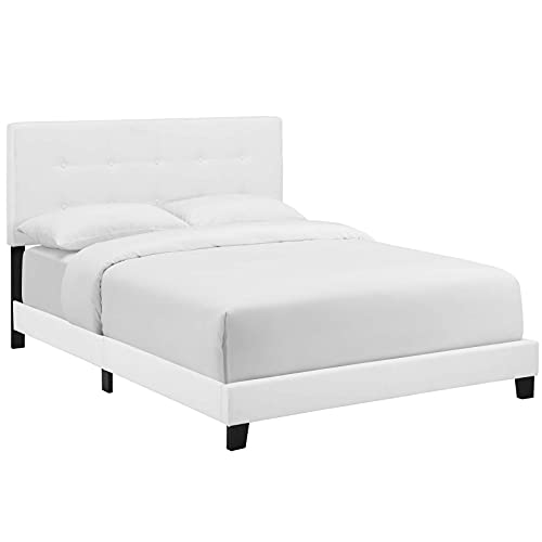 Modway Amira Tufted Fabric Upholstered Full Bed Frame With Headboard In White