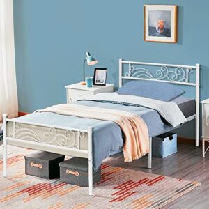 Weehom Twin Size Bed Frame with Headboard No Box Spring Needed Platform Single Bed for Kids, White