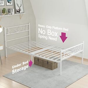 Weehom Twin Size Bed Frame with Headboard No Box Spring Needed Platform Single Bed for Kids, White