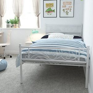 Weehom Twin Size Bed Frame with Headboard No Box Spring Needed Platform Single Bed for Kids, White