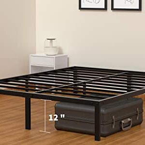 AMOBRO Full Size Bed Frame Metal 14 Inch Platform Base with Storage Heavy Duty with Steel Slats Easy Assembly Noise Free No Need Box Spring Non-Slip,Black