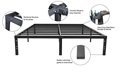 AMOBRO Full Size Bed Frame Metal 14 Inch Platform Base with Storage Heavy Duty with Steel Slats Easy Assembly Noise Free No Need Box Spring Non-Slip,Black