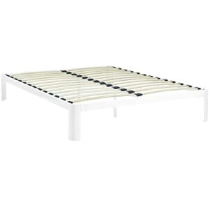 modway corinne steel modern mattress foundation full bed frame with wood slat support in white
