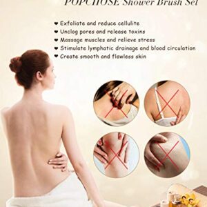 Dry Brushing Body Brush, POPCHOSE Dry Brush, Exfoliating Body Brush, Natural Bristle Shower Brush for Body Flawless Skin, Cellulite Treatment, Lymphatic Drainage, Blood Circulation Improvement