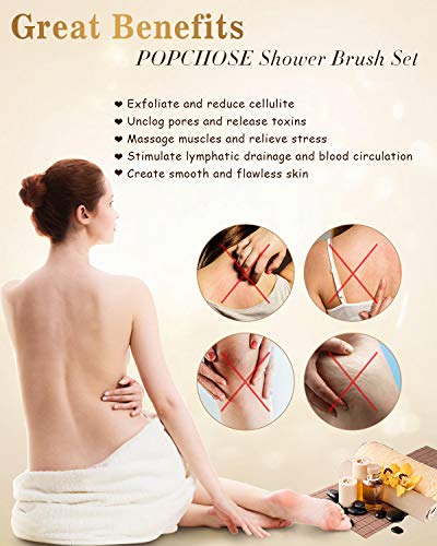 Dry Brushing Body Brush, POPCHOSE Dry Brush, Exfoliating Body Brush, Natural Bristle Shower Brush for Body Flawless Skin, Cellulite Treatment, Lymphatic Drainage, Blood Circulation Improvement