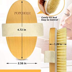 Dry Brushing Body Brush, POPCHOSE Dry Brush, Exfoliating Body Brush, Natural Bristle Shower Brush for Body Flawless Skin, Cellulite Treatment, Lymphatic Drainage, Blood Circulation Improvement