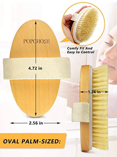 Dry Brushing Body Brush, POPCHOSE Dry Brush, Exfoliating Body Brush, Natural Bristle Shower Brush for Body Flawless Skin, Cellulite Treatment, Lymphatic Drainage, Blood Circulation Improvement