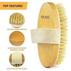 Dry Brushing Body Brush, POPCHOSE Dry Brush, Exfoliating Body Brush, Natural Bristle Shower Brush for Body Flawless Skin, Cellulite Treatment, Lymphatic Drainage, Blood Circulation Improvement