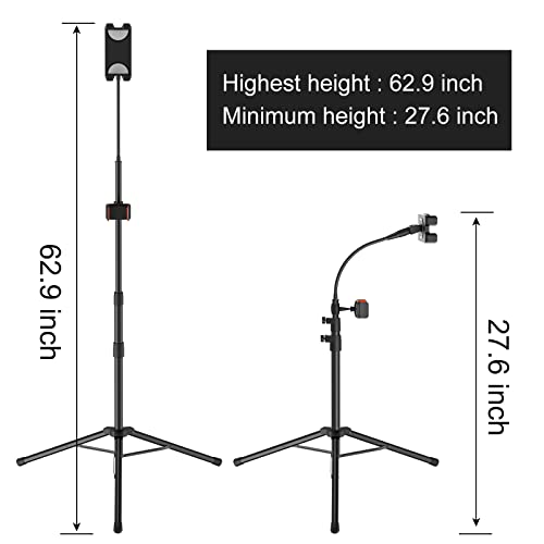 Ipad Tripod Stand,Gooseneck 63-inch Floor Stand for Tablet, iPad Floor Stand with 360° Rotating iPad Tripod Mount for iPhone iPad Mini, iPad Air, iPad Pro and All 4.7 -11.9 Inch Tablet And Phone
