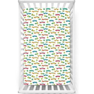 retro car themed fitted crib sheet,standard crib mattress fitted sheet soft & stretchy fitted crib sheet-baby sheet for boys girls,28“ x52“,multicolor