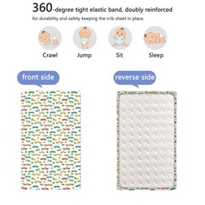 Retro Car Themed Fitted Crib Sheet,Standard Crib Mattress Fitted Sheet Soft & Stretchy Fitted Crib Sheet-Baby Sheet for Boys Girls,28“ x52“,Multicolor