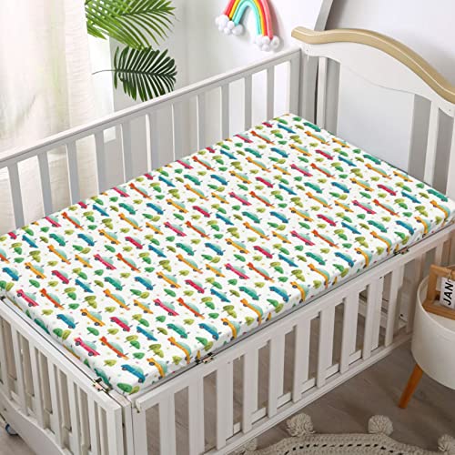 Retro Car Themed Fitted Crib Sheet,Standard Crib Mattress Fitted Sheet Soft & Stretchy Fitted Crib Sheet-Baby Sheet for Boys Girls,28“ x52“,Multicolor