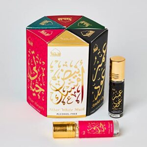 dukhni attar oil set | العطار العربي | authentic arabic fragrance oils | 100% pure, alcohol-free halal blends | amaani, ameerah, hayati, ambar, ambar oud, white musk - 6ml each