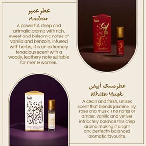 Dukhni Attar Oil Set | العطار العربي | Authentic Arabic Fragrance Oils | 100% Pure, Alcohol-Free Halal Blends | Amaani, Ameerah, Hayati, Ambar, Ambar Oud, White Musk - 6ml each