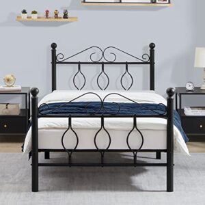 greenforest twin bed frame with headboard heavy duty metal platform bed frame with underbed storage no box spring needed mattress foundation, black