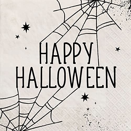 Spider Web Halloween Themed Party Supplies - Bundle Includes Paper Plates and Napkins for 20 Guests