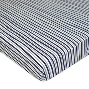 american baby company printed 100% cotton jersey knit fitted portable/mini-crib sheet for boys and girls, navy fun stripe, 24"x38"(pack of 1)