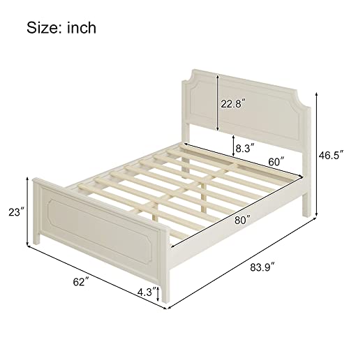 Harper & Bright Designs Queen Size Platform Bed with Headboard and Footboard, Rubber Wood Queen Bed Frame with Sturdy Slat for Bedroom, No Box Spring Need, Easy Assembly (Ivory White)