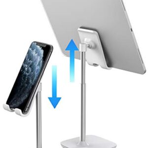 Aduro Elevate Phone & Tablet Holder Stand, Adjustable Height Cell Phone Stand Holder for Desk Compatible with iPhone iPad Galaxy All Phones & Tablets (White)