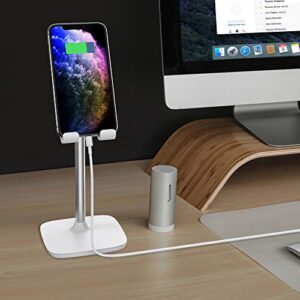 Aduro Elevate Phone & Tablet Holder Stand, Adjustable Height Cell Phone Stand Holder for Desk Compatible with iPhone iPad Galaxy All Phones & Tablets (White)