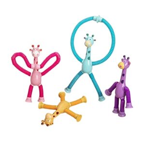 niiang 4 pcs telescopic suction cup giraffe toy, shape-changing giraffe telescopic tube cartoon toys, stretch novel giraffe toys, educational stress relief giraffe toys for kids (without light)