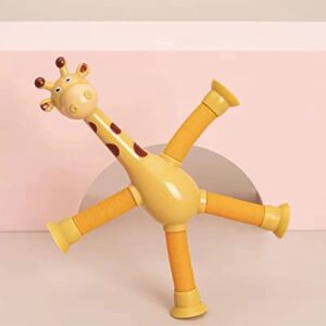 nIIANG 4 Pcs Telescopic Suction Cup Giraffe Toy, Shape-Changing Giraffe Telescopic Tube Cartoon Toys, Stretch Novel Giraffe Toys, Educational Stress Relief Giraffe Toys for Kids (Without Light)