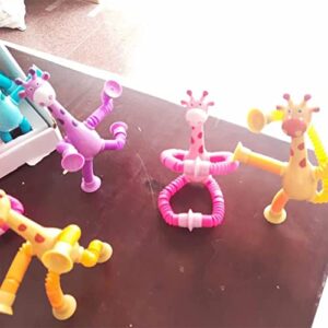 nIIANG 4 Pcs Telescopic Suction Cup Giraffe Toy, Shape-Changing Giraffe Telescopic Tube Cartoon Toys, Stretch Novel Giraffe Toys, Educational Stress Relief Giraffe Toys for Kids (Without Light)