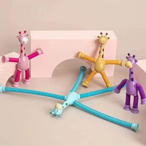 nIIANG 4 Pcs Telescopic Suction Cup Giraffe Toy, Shape-Changing Giraffe Telescopic Tube Cartoon Toys, Stretch Novel Giraffe Toys, Educational Stress Relief Giraffe Toys for Kids (Without Light)