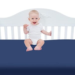 exq home fitted baby crib sheets for boys girl, standard crib mattress sheet soft breathable toddler bed sheets, cozy microfiber toddler cot sheet (28x52x8in navy blue)