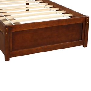 Harper & Bright Designs Twin Bed Frame, Wood Platform Bed with Storage Drawers and Headboard (Walnut)